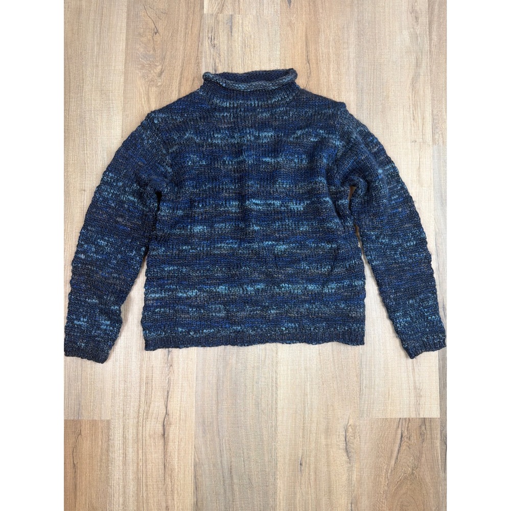 Vintage St Johns Bay Blue Space Dye Chunky Knit Roll Neck Sweater Medium